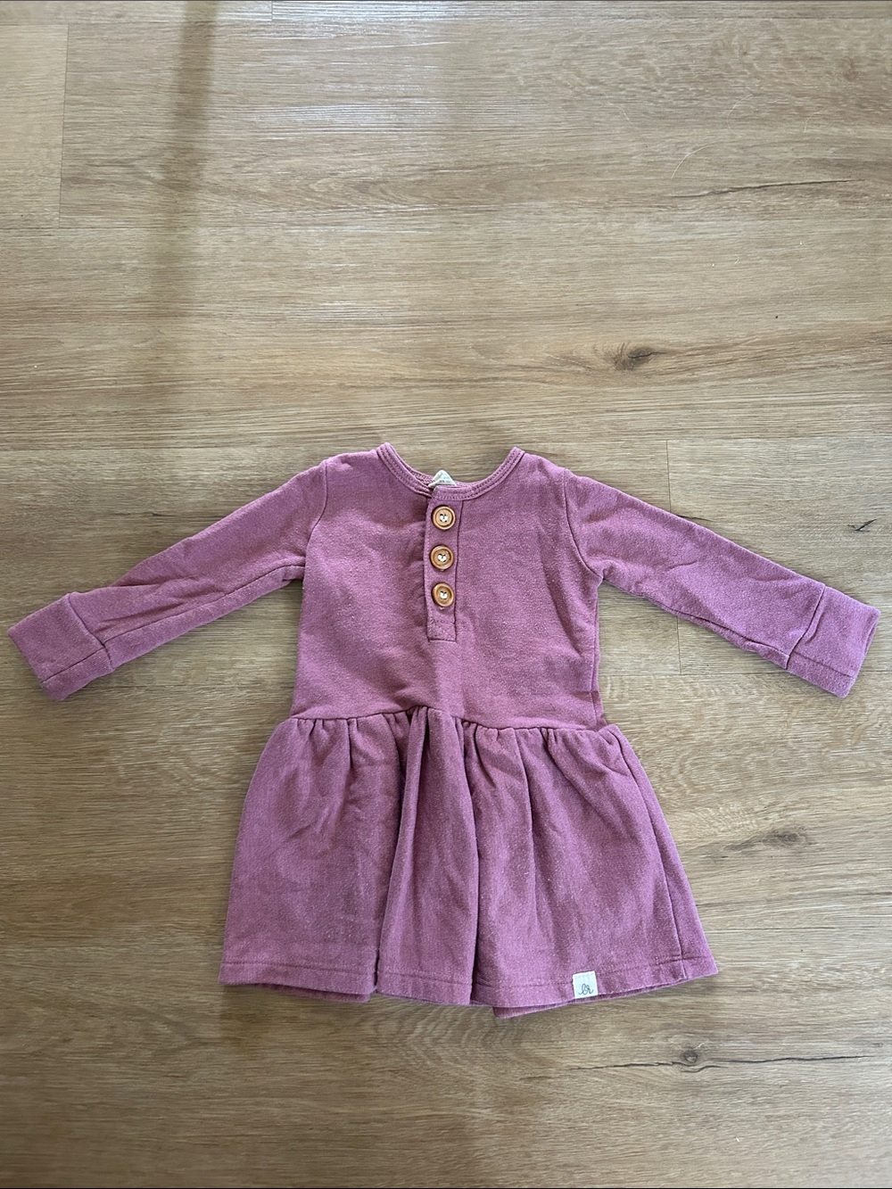 Toddler Pink Long Sleeve Knit Dress with Button Placket
